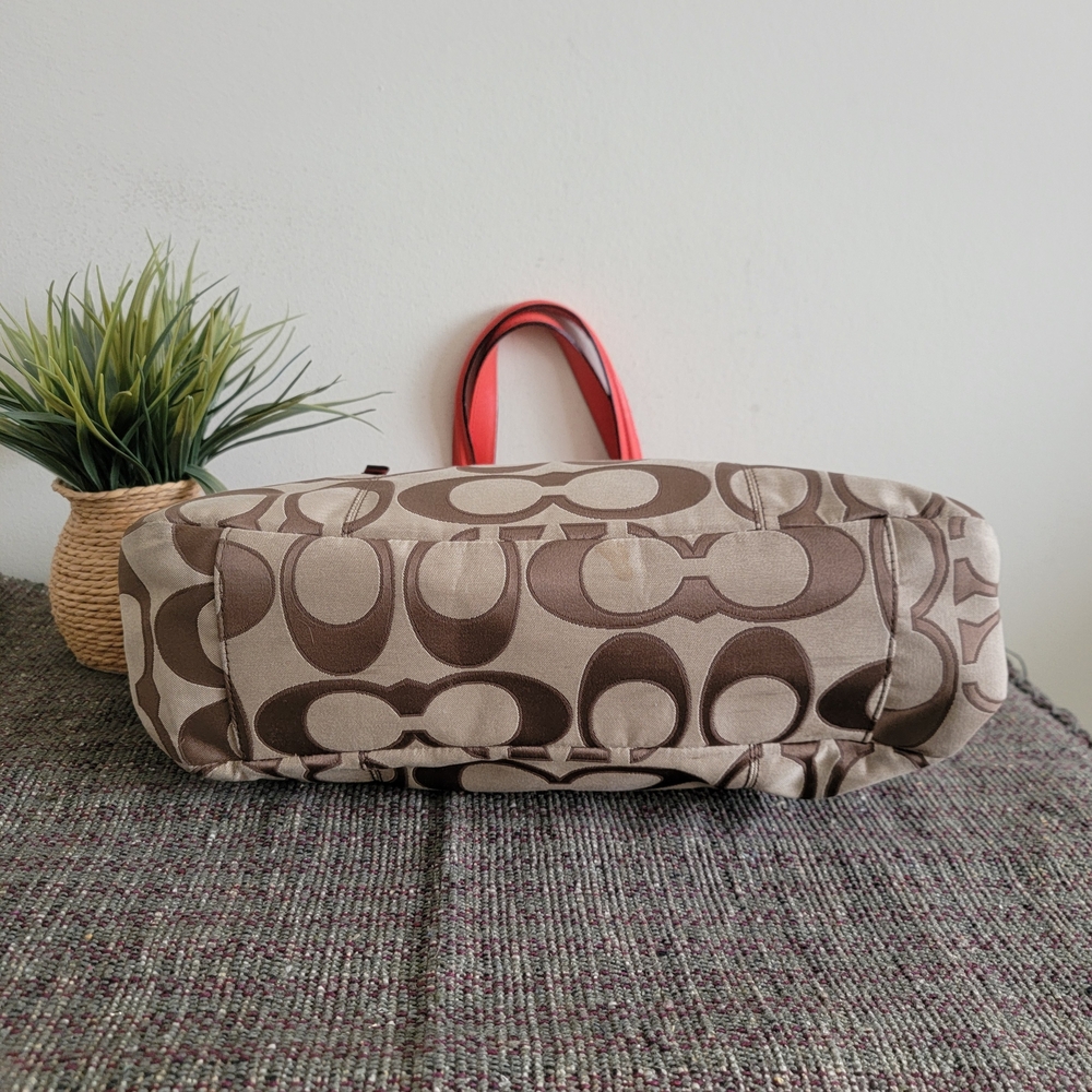 Coach Brown and Red Signature Tote Bag - Picture 6 of 8